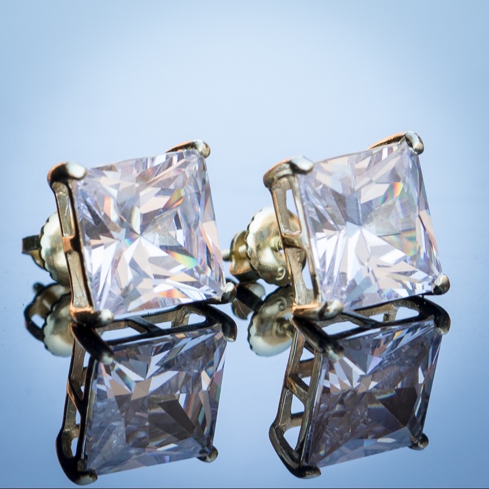 Large Princess Cut Square CZ Stud Earrings